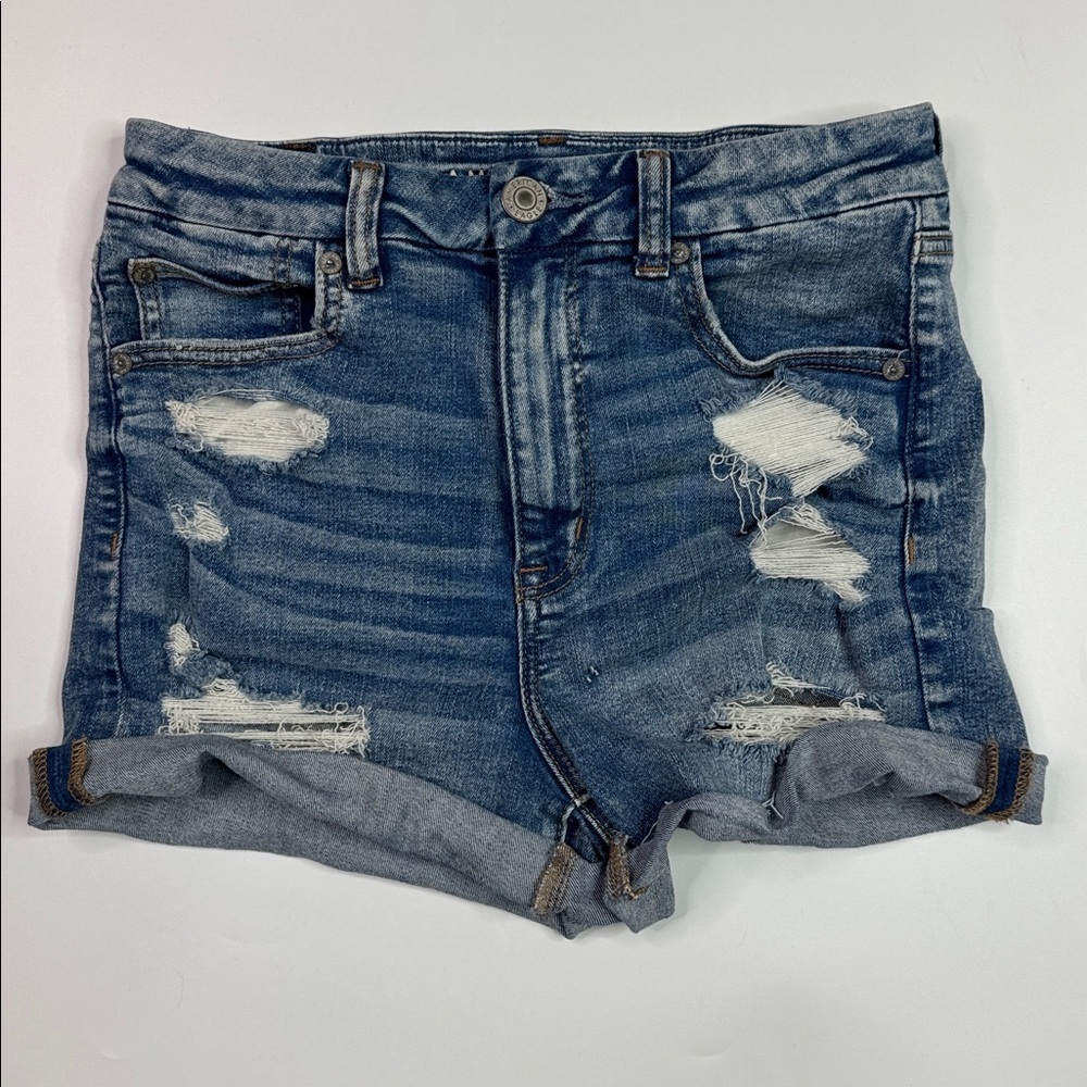 American Eagle Next Level Stretch Curvy Hi-Rise Shortie Distressed Shorts Size 8